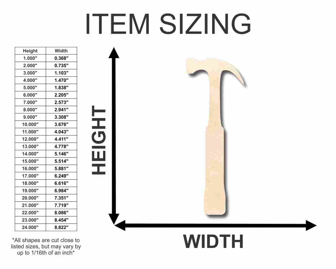 Unfinished Wooden Hammer Shape - Tool - Craft - up to 24" DIY-24 Hour Crafts