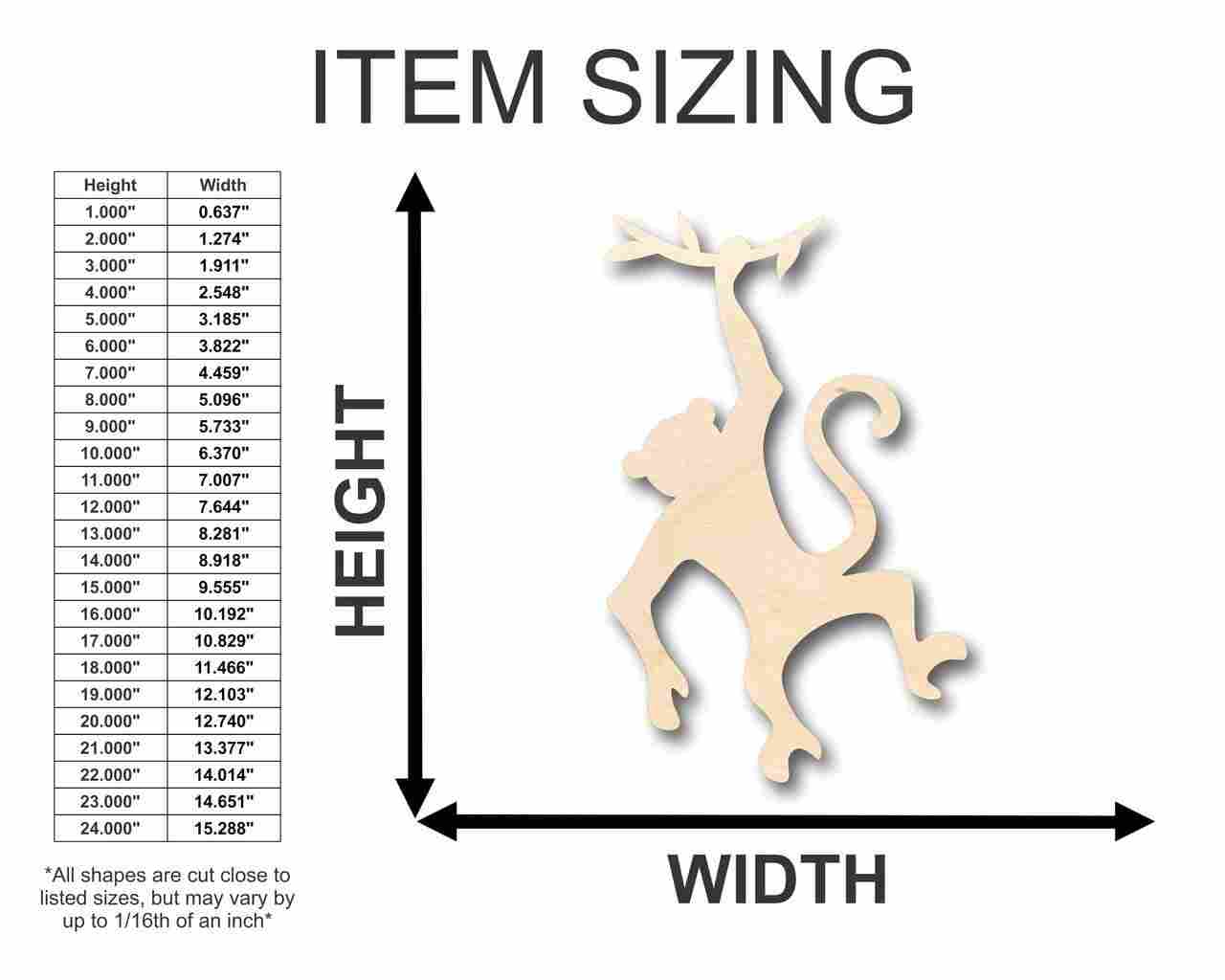 Unfinished Wooden Monkey Hanging Shape - Animal - Wildlife - Craft - up to 24" DIY-24 Hour Crafts