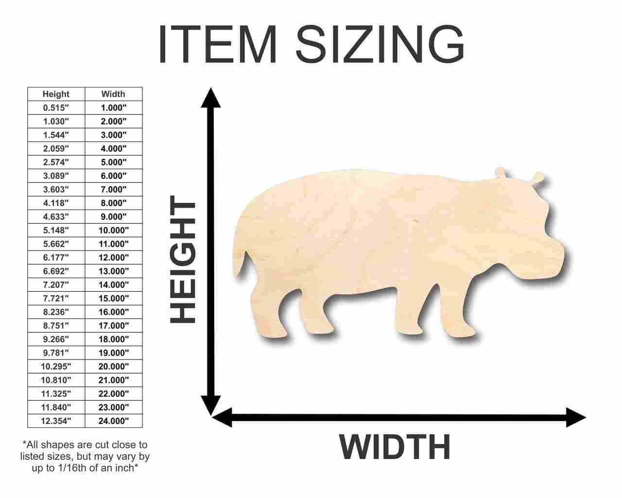 Unfinished Wooden Hippo Shape - Animal - Wildlife - Craft - up to 24" DIY-24 Hour Crafts
