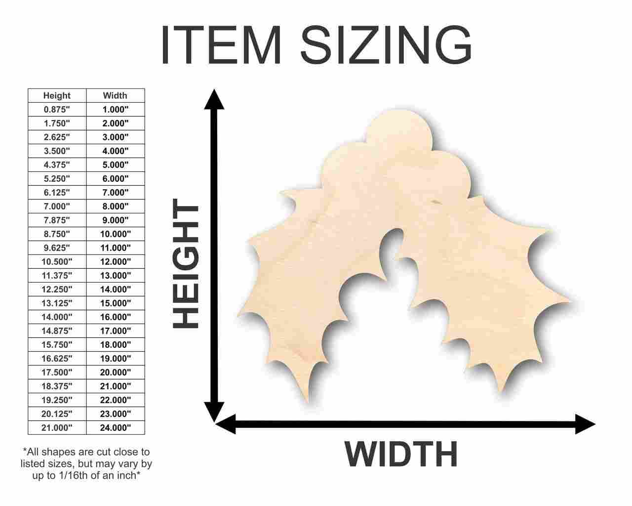 Unfinished Wooden Christmas Holly Shape - Craft - up to 24" DIY-24 Hour Crafts