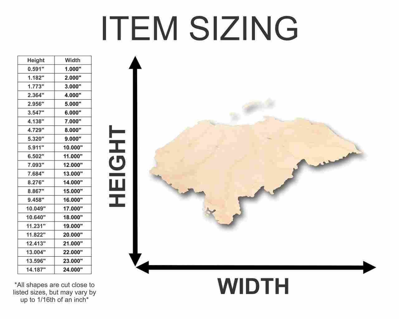 Unfinished Wooden Honduras Shape - Country - Craft - up to 24" DIY-24 Hour Crafts