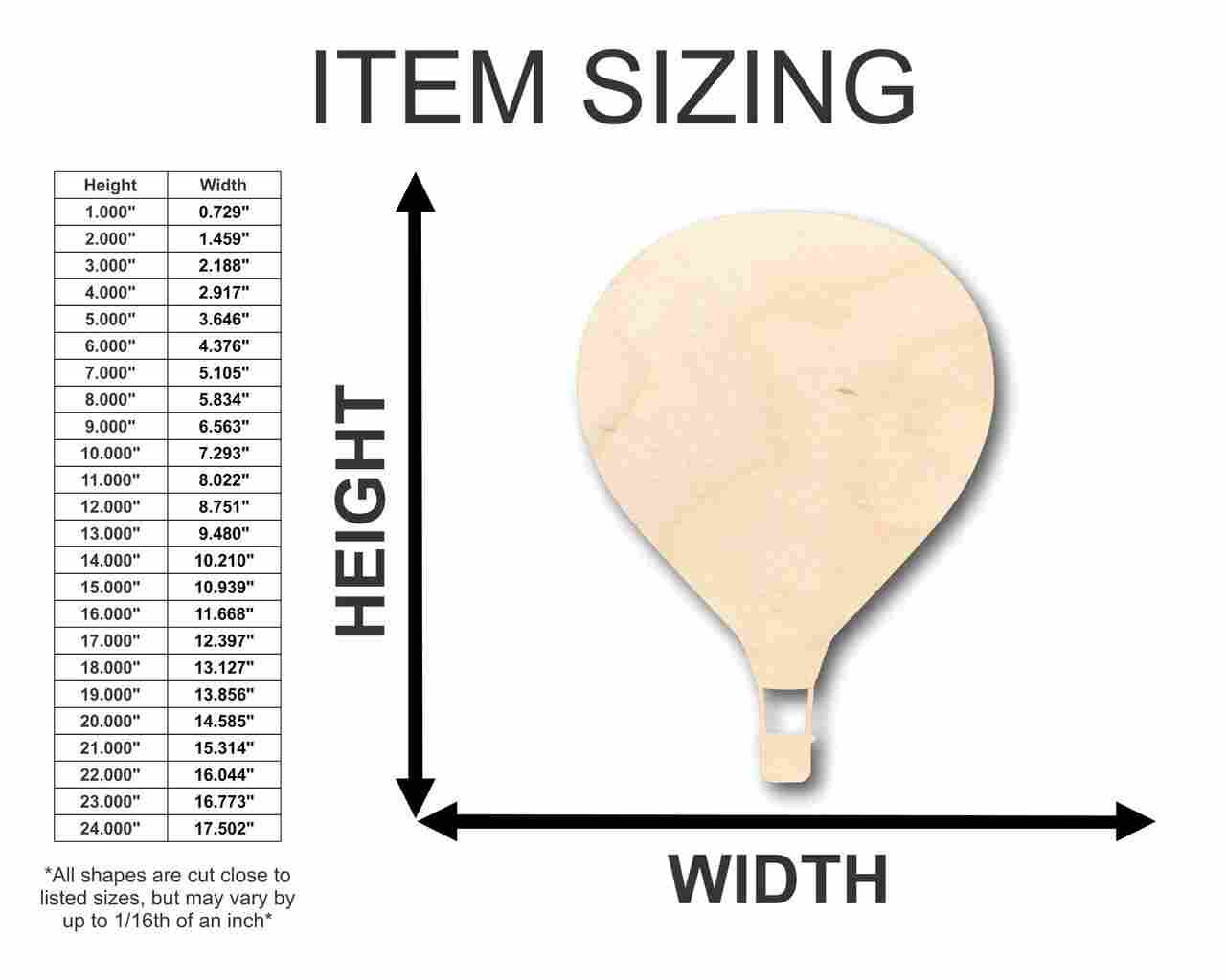 Unfinished Wooden Hot Air Balloon Shape - Craft - up to 24" DIY-24 Hour Crafts