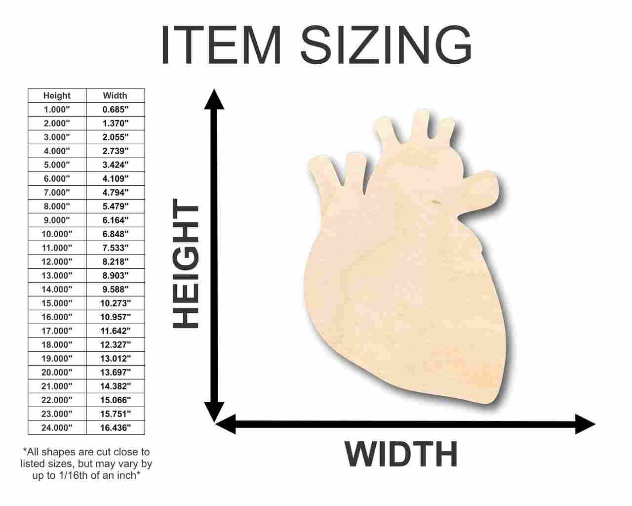 Unfinished Wooden Human Heart Shape - Craft - up to 24" DIY-24 Hour Crafts