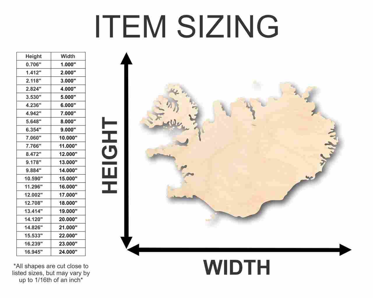 Unfinished Wooden Iceland Shape - Country - Craft - up to 24" DIY-24 Hour Crafts