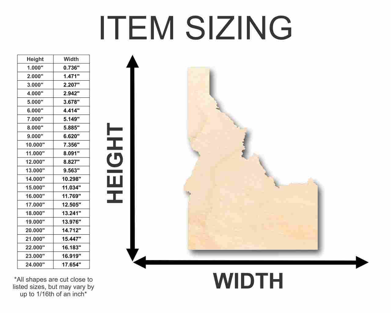 Unfinished Wooden Idaho Shape - State - Craft - up to 24" DIY-24 Hour Crafts
