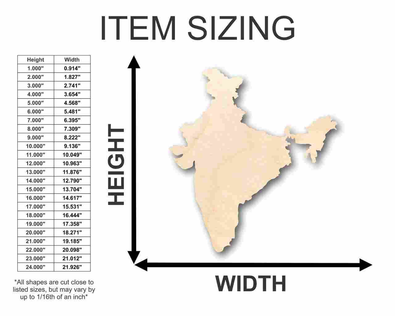 Unfinished Wooden India Shape - Country - Craft - up to 24" DIY-24 Hour Crafts