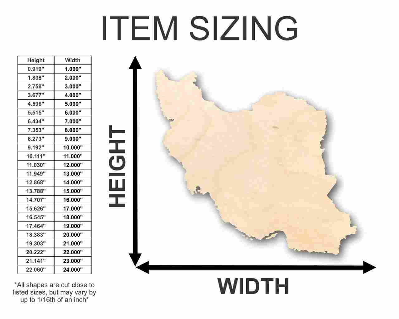 Unfinished Wooden Iran Shape - Country - Craft - up to 24" DIY-24 Hour Crafts