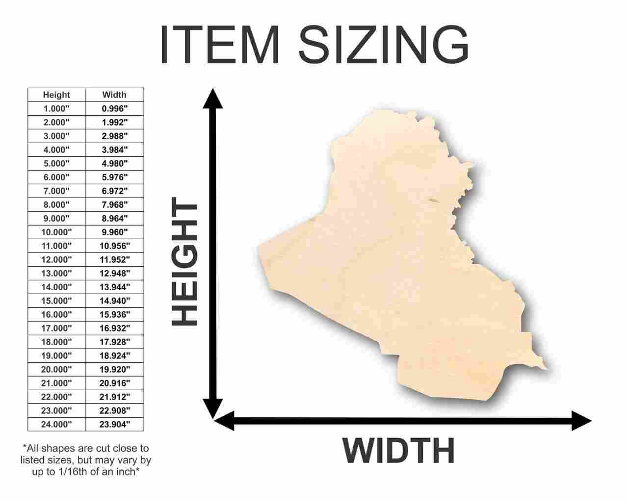 Unfinished Wooden Iraq Shape - Country - Craft - up to 24" DIY-24 Hour Crafts