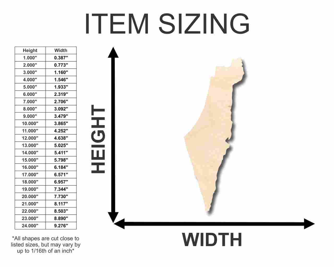 Unfinished Wooden Israel Shape - Country - Craft - up to 24" DIY-24 Hour Crafts