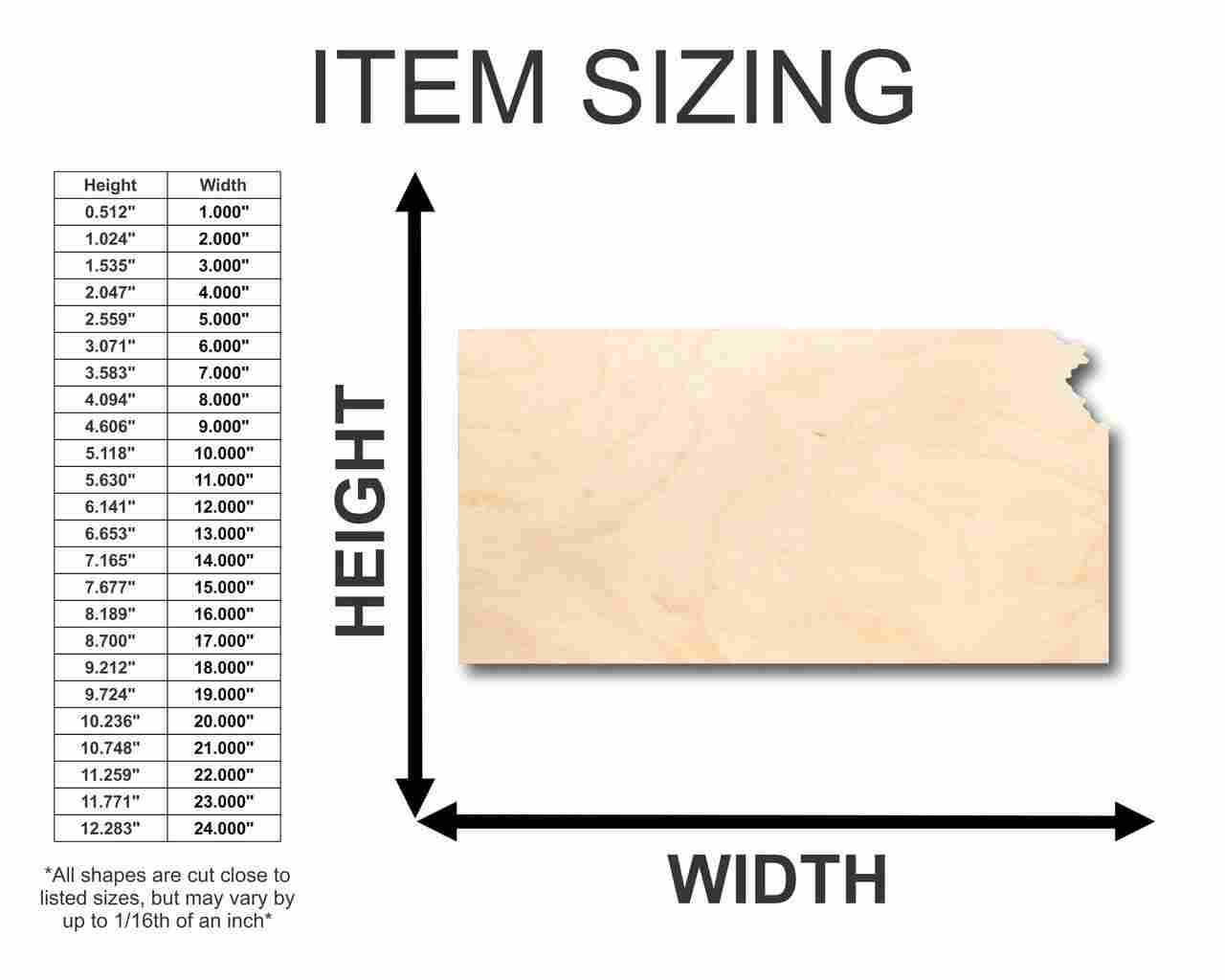 Unfinished Wooden Kansas Shape - State - Craft - up to 24" DIY-24 Hour Crafts