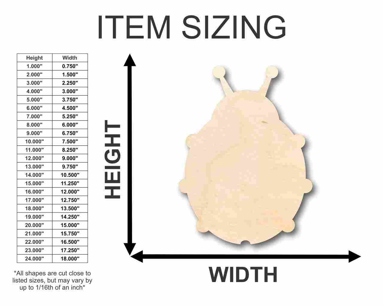 Unfinished Wooden Ladybug Shape -Insect - Animal - Wildlife - Craft - up to 24" DIY-24 Hour Crafts