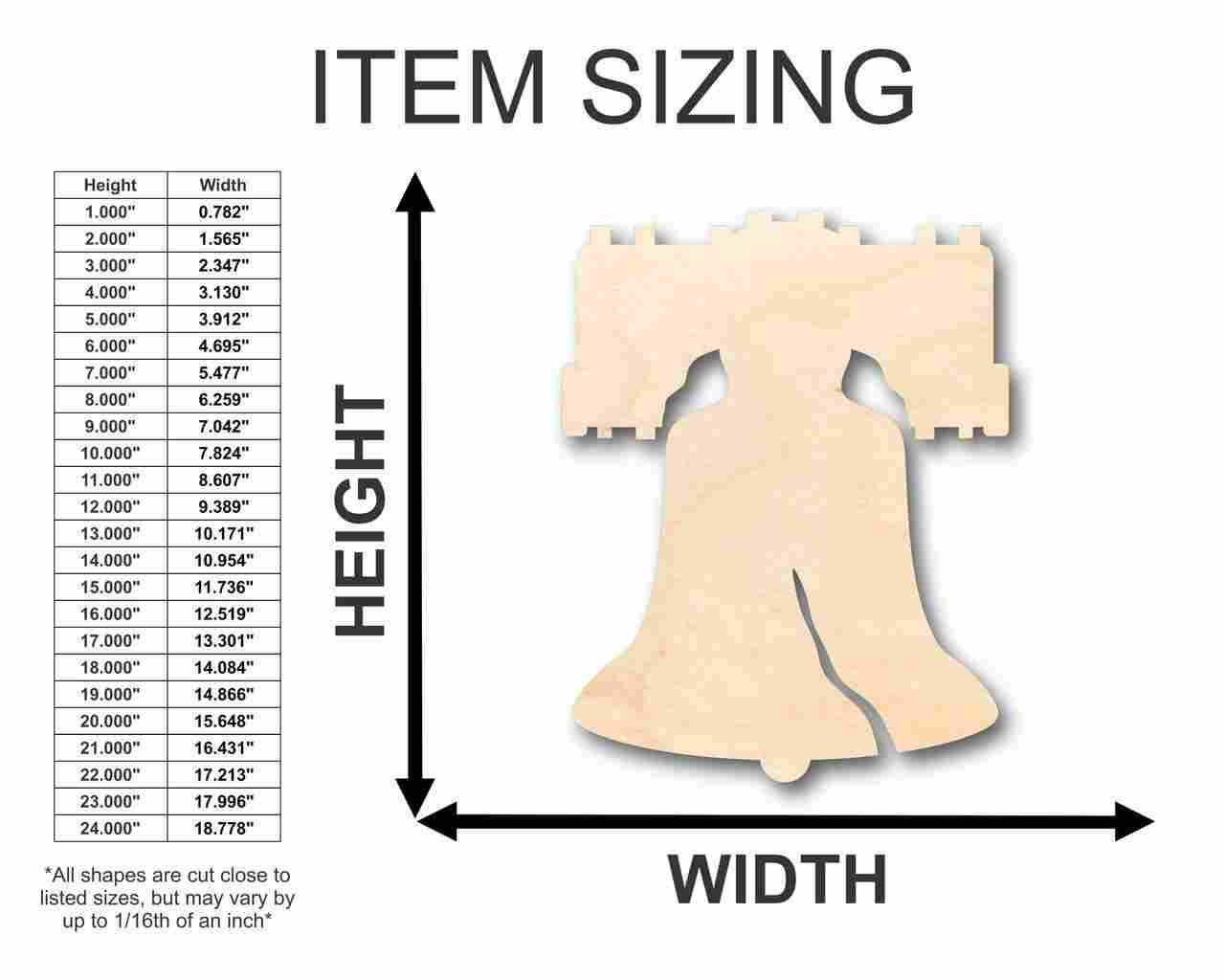 Unfinished Wooden Liberty Bell Shape - Patriotic - 4th of July - Craft - up to 24" DIY-24 Hour Crafts