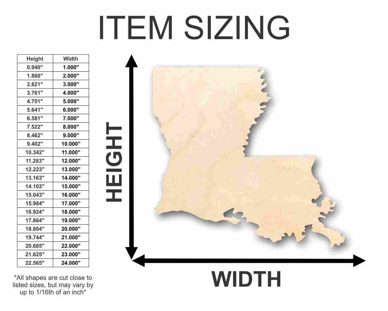 Unfinished Wooden Louisiana Shape - State - Craft - up to 24" DIY-24 Hour Crafts