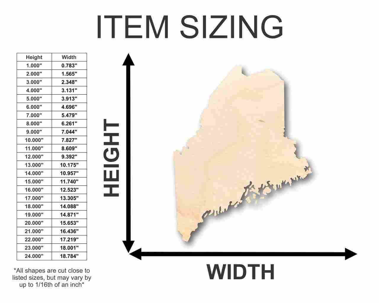Unfinished Wooden Maine Shape - State - Craft - up to 24" DIY-24 Hour Crafts
