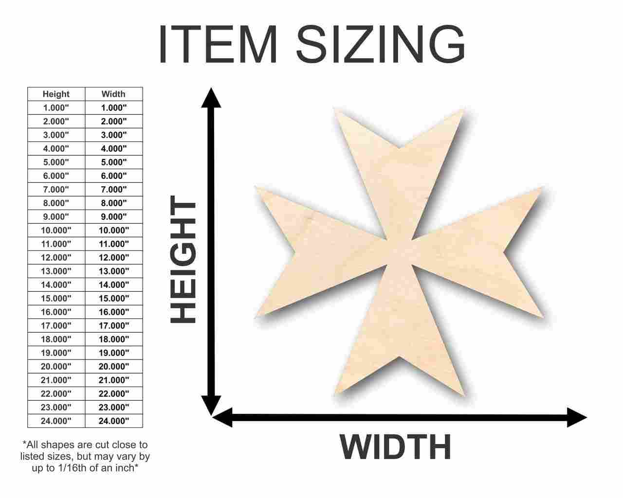 Unfinished Wooden Maltese Cross Shape - Malta - Craft up to 24" DIY-24 Hour Crafts