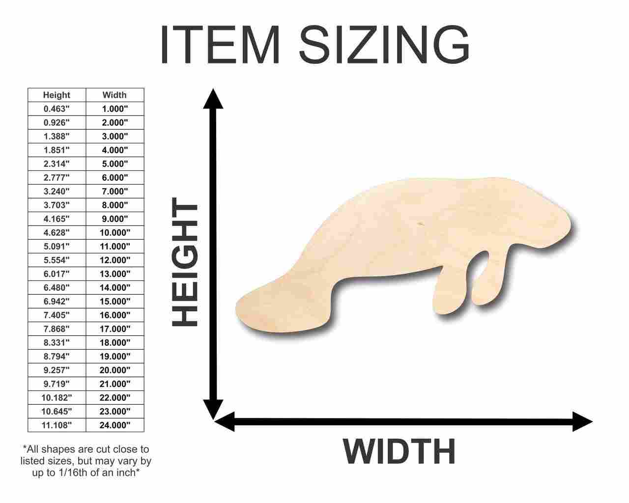 Unfinished Wooden Manatee Shape - Florida - Ocean - Craft - up to 24" DIY-24 Hour Crafts