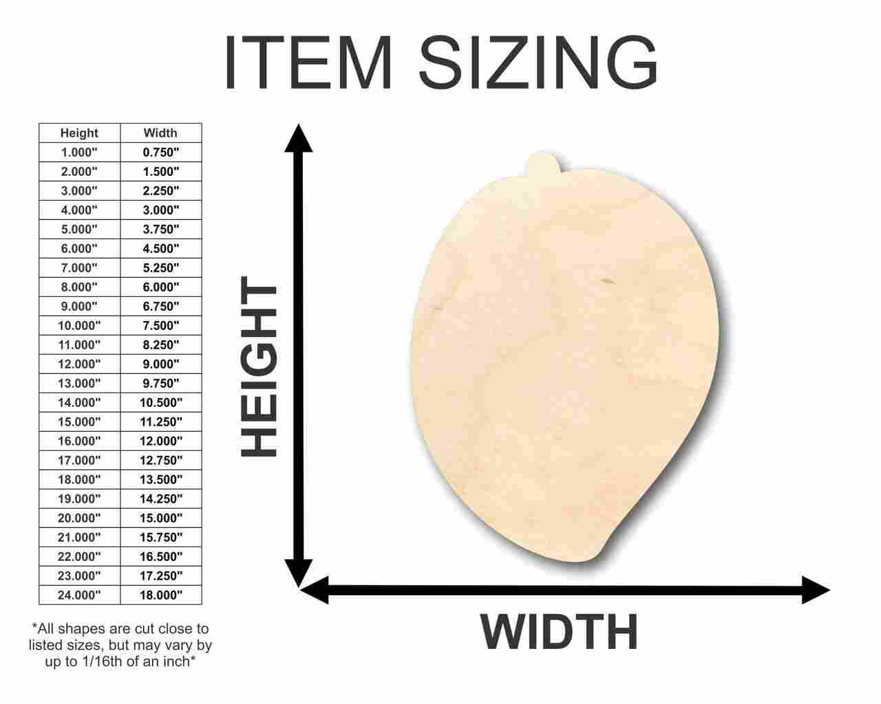 Unfinished Wooden Mango Shape - Fruit - Tropical - Craft- up to 24" DIY-24 Hour Crafts