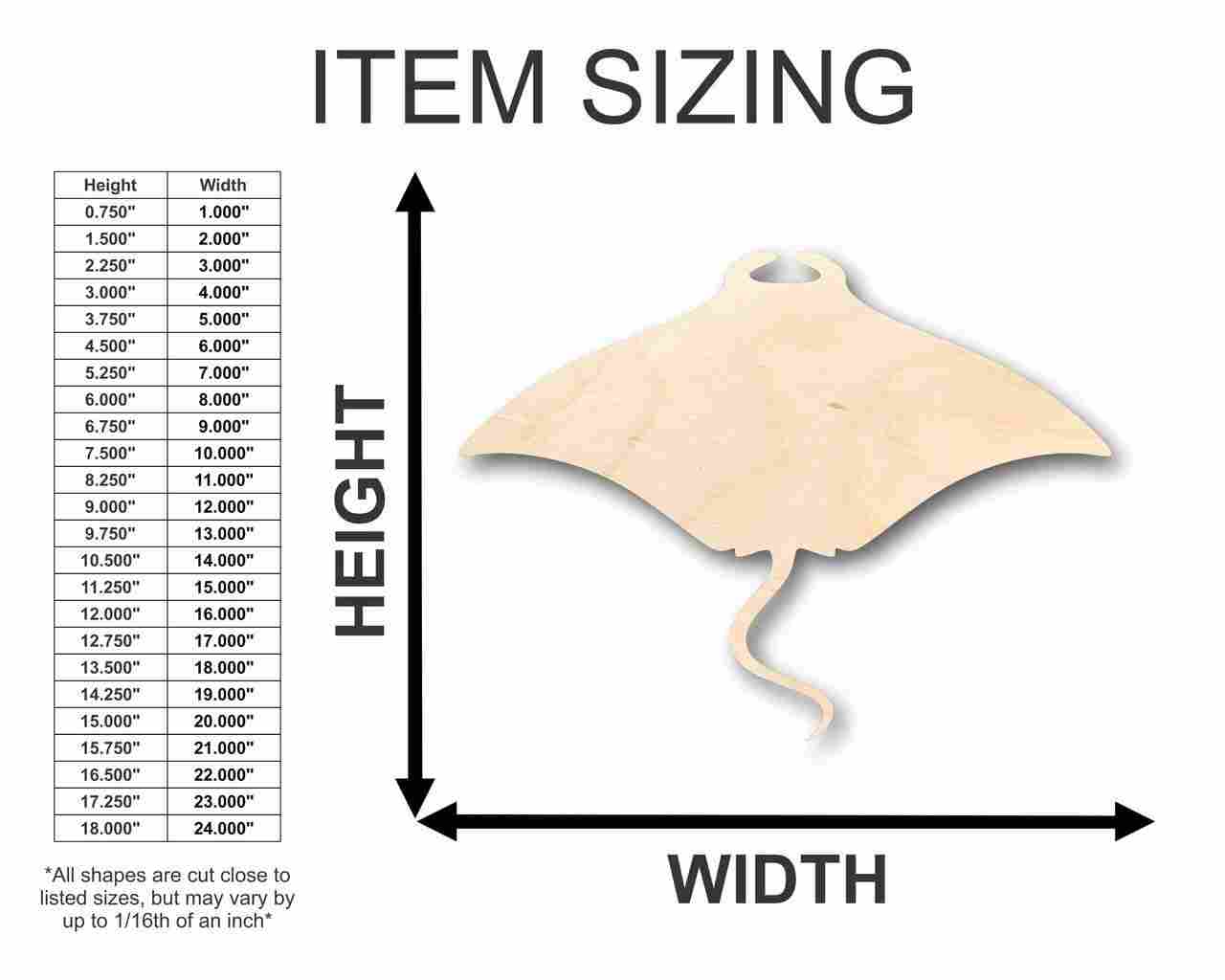 Unfinished Wooden Manta Ray Shape - Ocean - Craft - up to 24" DIY-24 Hour Crafts