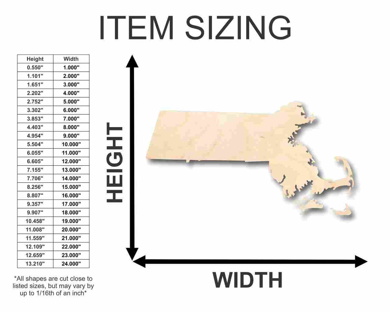 Unfinished Wooden Massachusetts Shape - State - Craft - up to 24" DIY-24 Hour Crafts