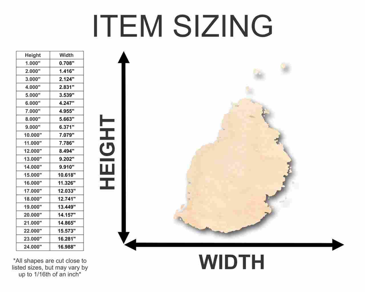 Unfinished Wooden Mauritius Shape - Country - Craft - up to 24" DIY-24 Hour Crafts