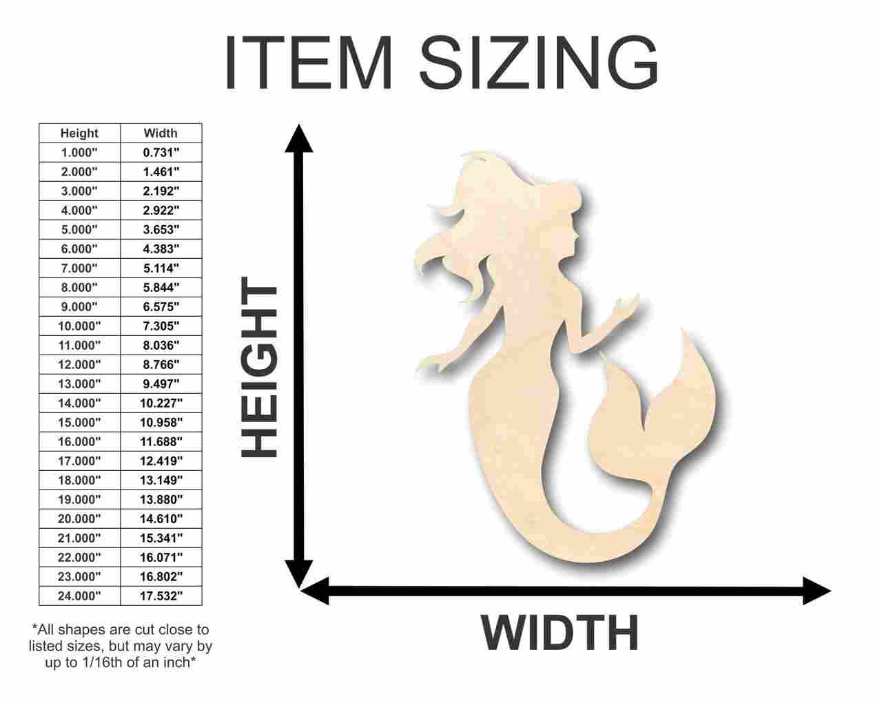 Unfinished Wooden Mermaid Shape - Ocean - Craft - up to 24" DIY-24 Hour Crafts