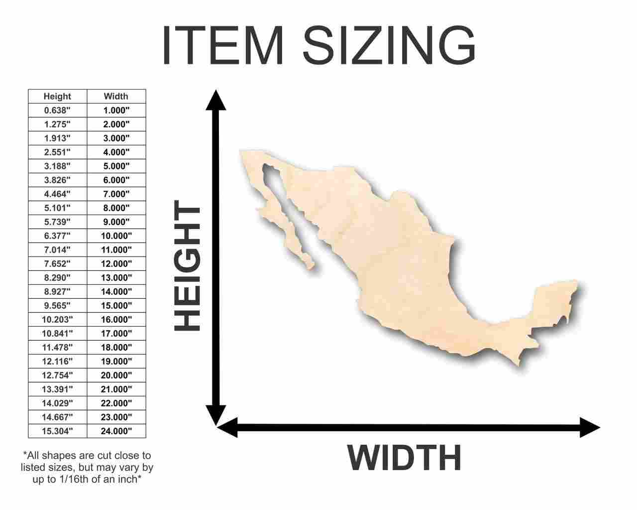 Unfinished Wooden Mexico Shape - Country - Craft - up to 24" DIY-24 Hour Crafts