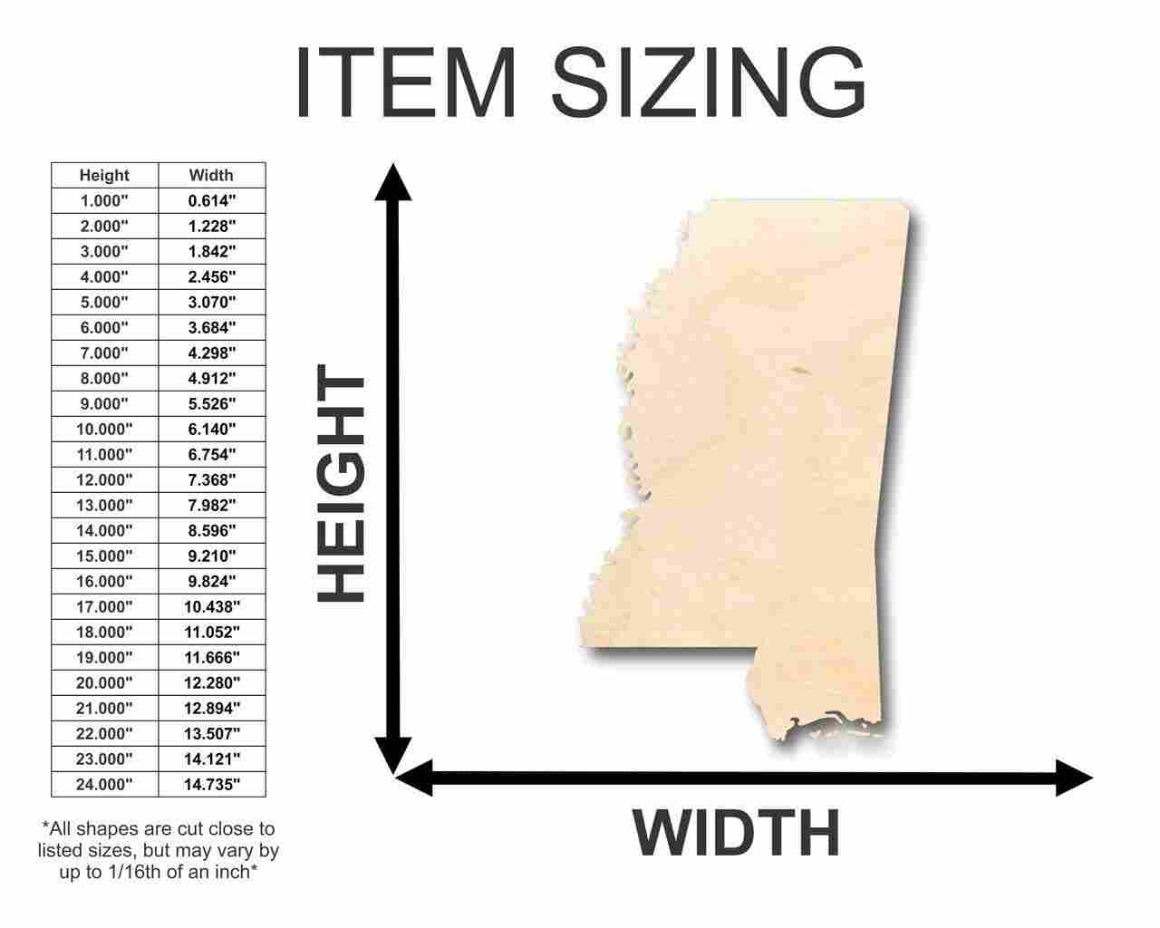 Unfinished Wooden Mississippi Shape - State - Craft - up to 24" DIY-24 Hour Crafts