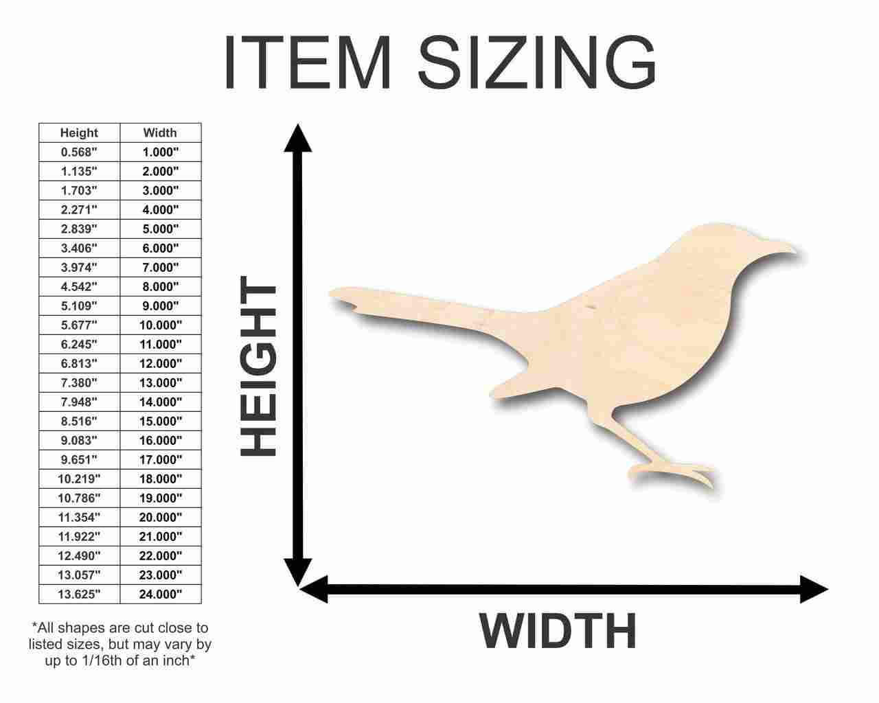 Unfinished Wooden Mockingbird Shape - Bird - Wildlife - Craft - up to 24" DIY-24 Hour Crafts