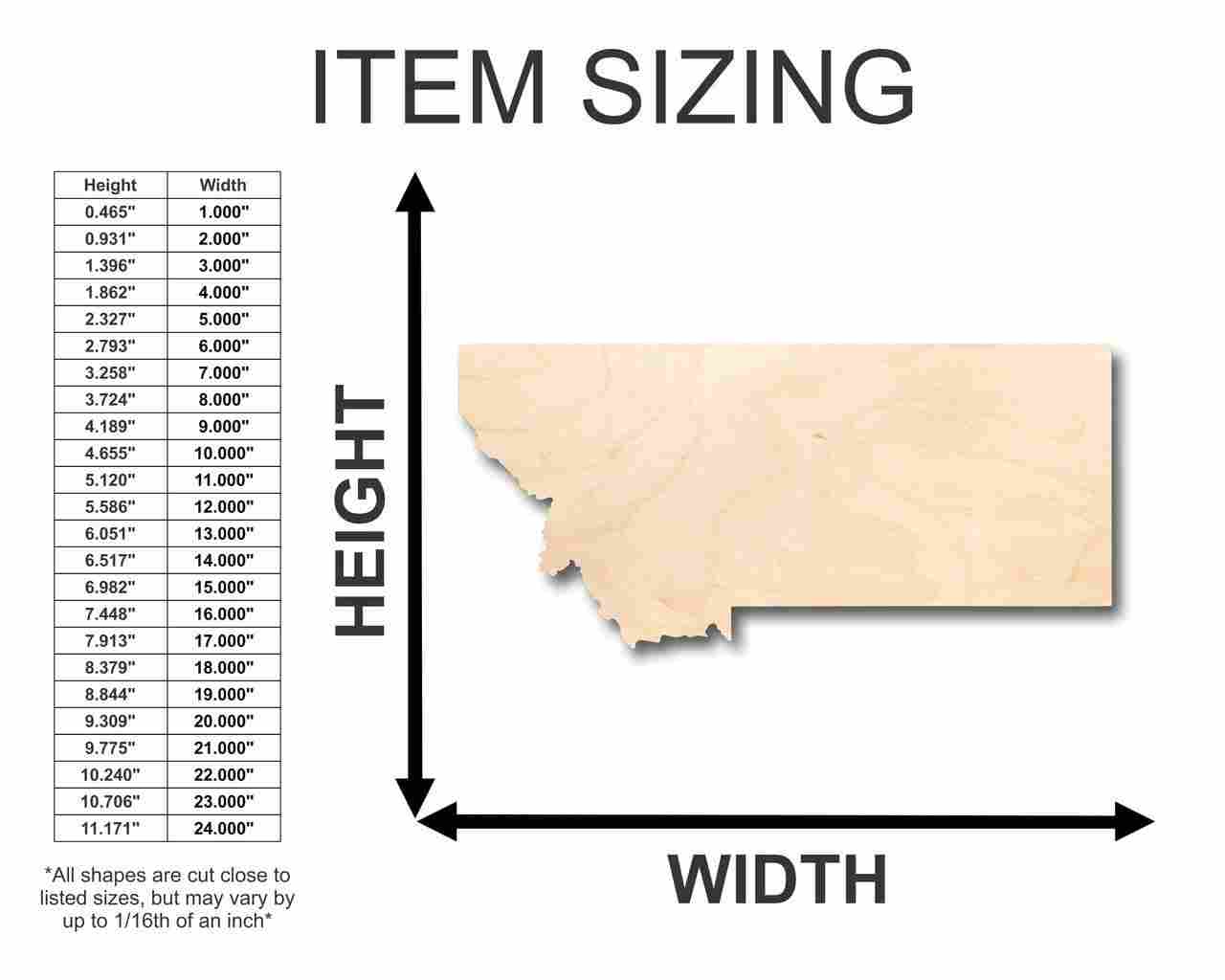 Unfinished Wooden Montana Shape - State - Craft - up to 24" DIY-24 Hour Crafts
