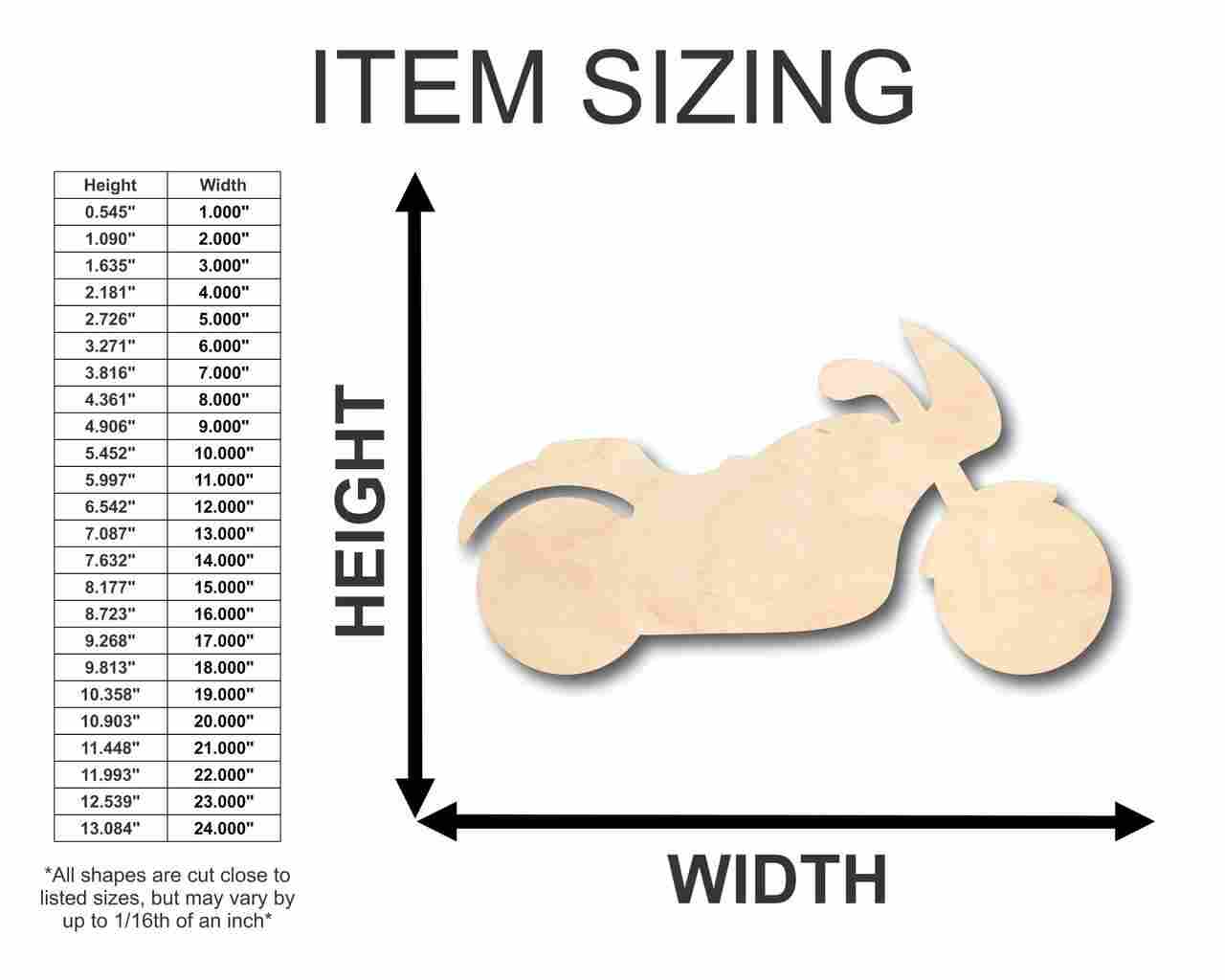 Unfinished Wooden Motorcycle Shape - Biker - Craft - up to 24" DIY-24 Hour Crafts