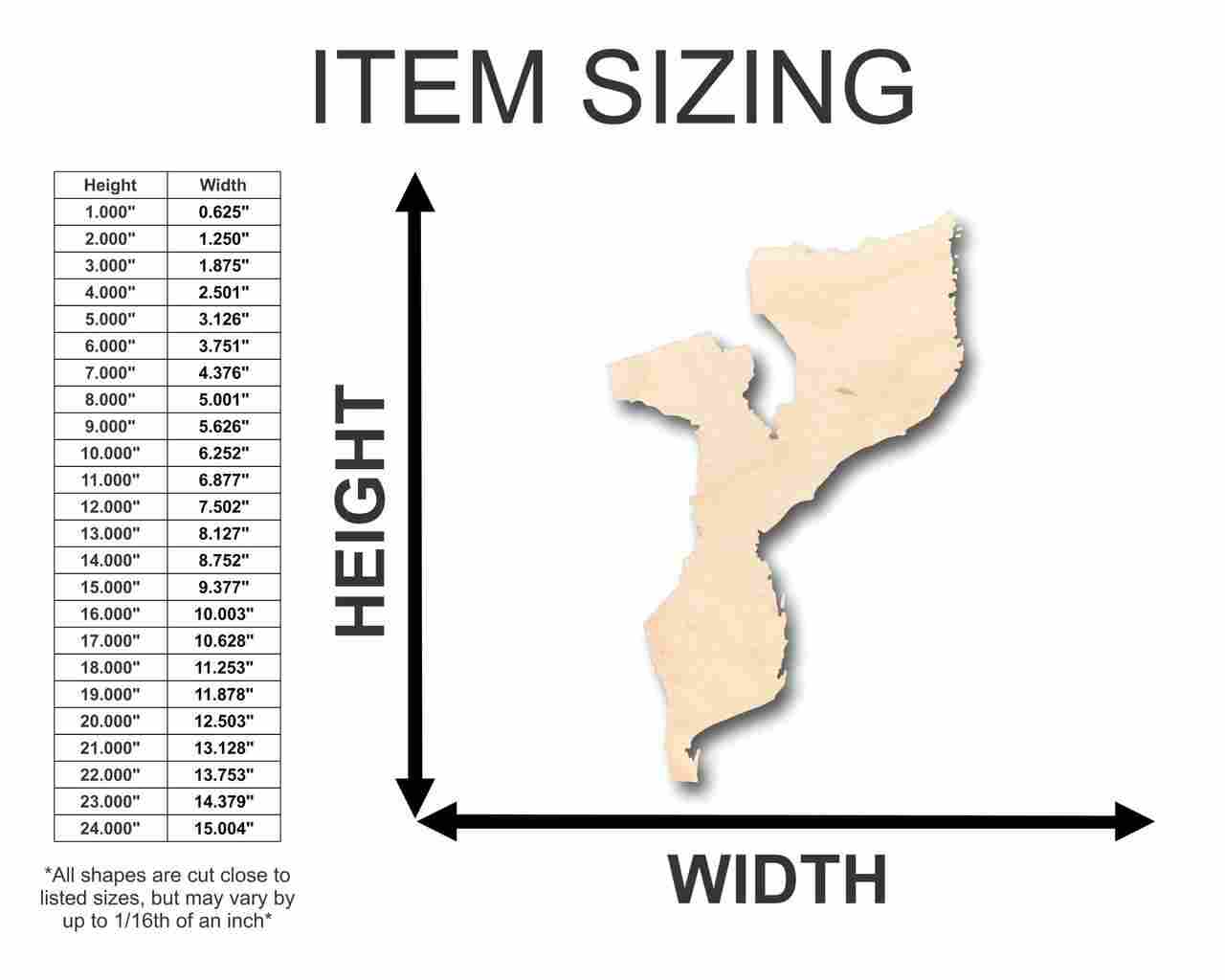 Unfinished Wooden Mozambique Shape - Country - Craft - up to 24" DIY-24 Hour Crafts