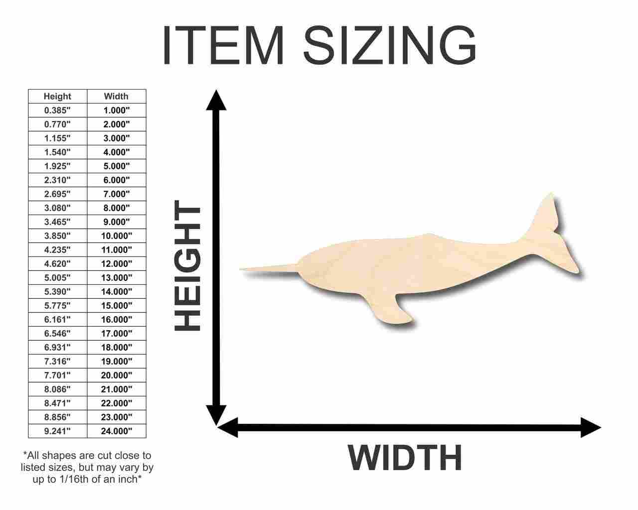 Unfinished Wooden Narwhal Shape - Ocean - Fishing - Craft - up to 24" DIY-24 Hour Crafts