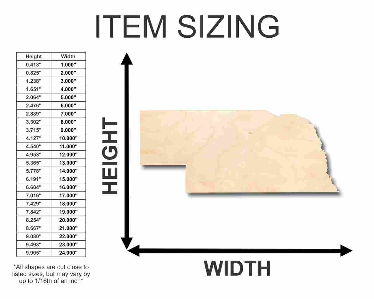 Unfinished Wooden Nebraska Shape - State - Craft - up to 24" DIY-24 Hour Crafts