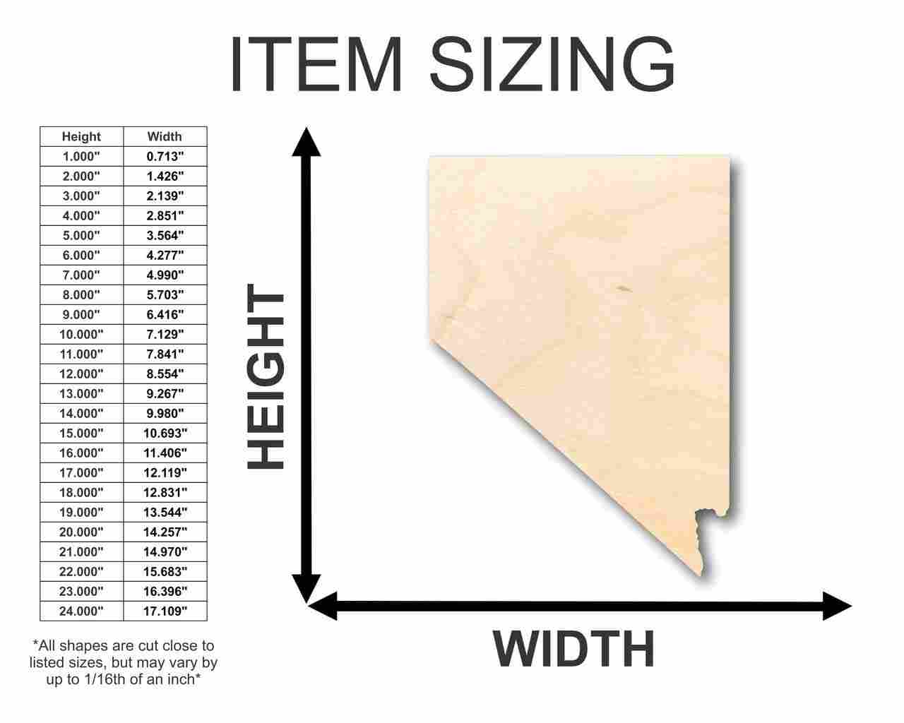 Unfinished Wooden Nevada Shape - State - Craft - up to 24" DIY-24 Hour Crafts