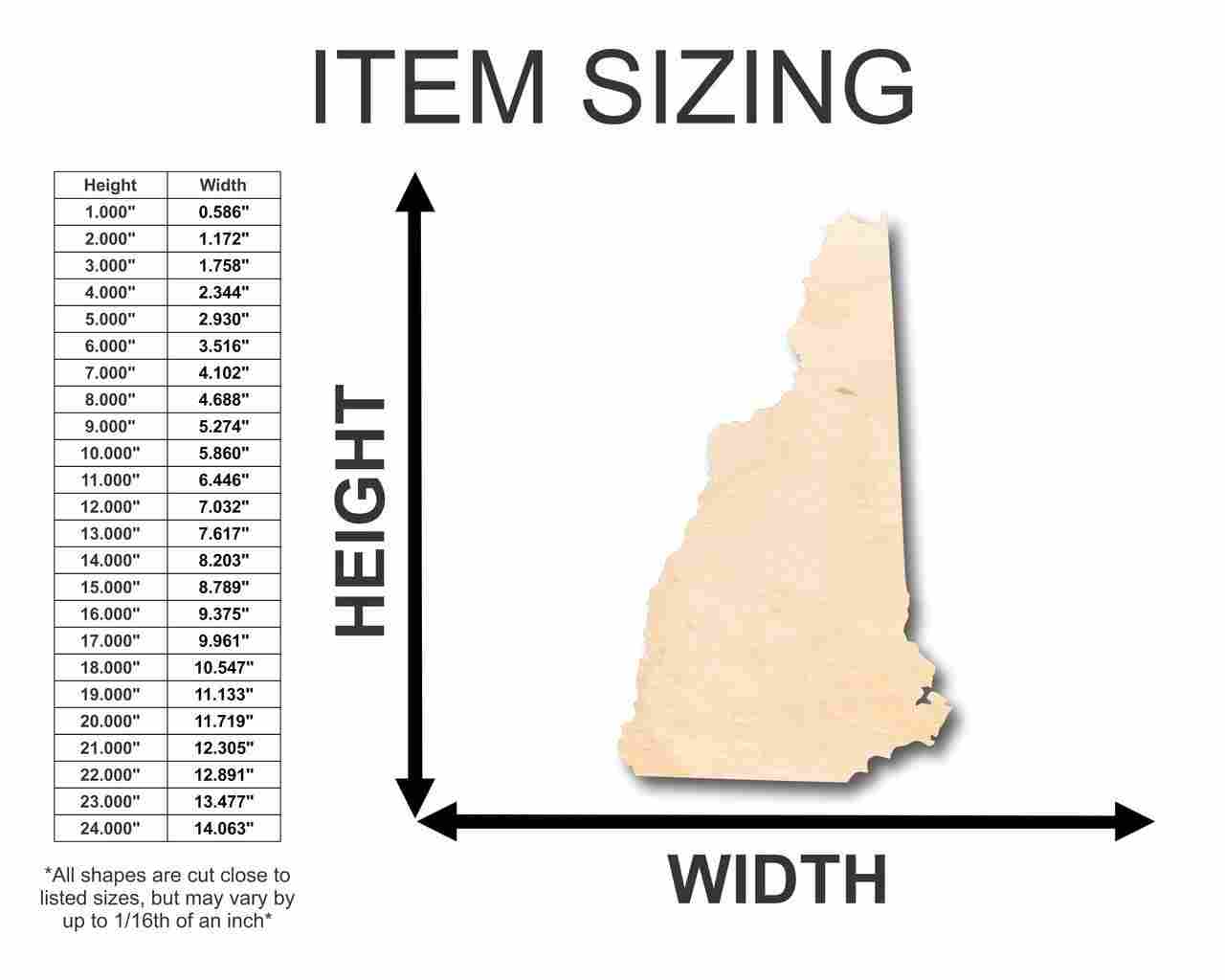 Unfinished Wooden New Hampshire Shape - State - Craft - up to 24" DIY-24 Hour Crafts