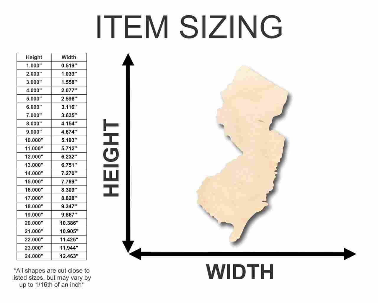 Unfinished Wooden New Jersey Shape - State - Craft - up to 24" DIY-24 Hour Crafts