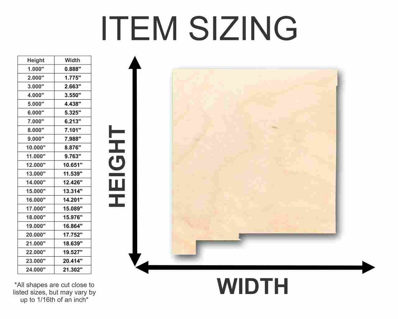 Unfinished Wooden New Mexico Shape - State - Craft - up to 24" DIY-24 Hour Crafts