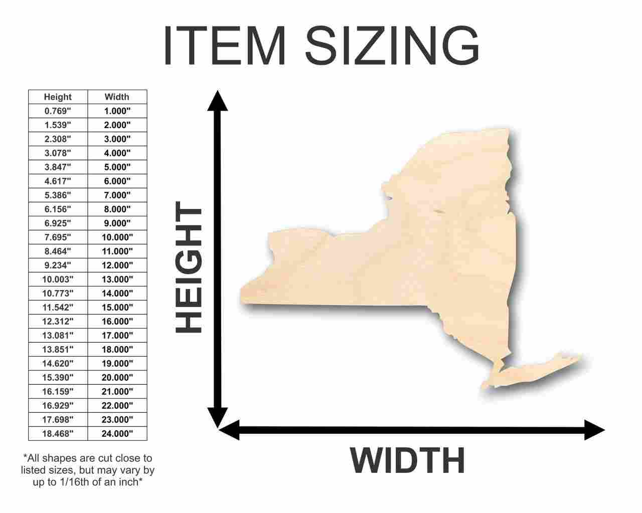 Unfinished Wooden New York Shape - State - Craft - up to 24" DIY-24 Hour Crafts