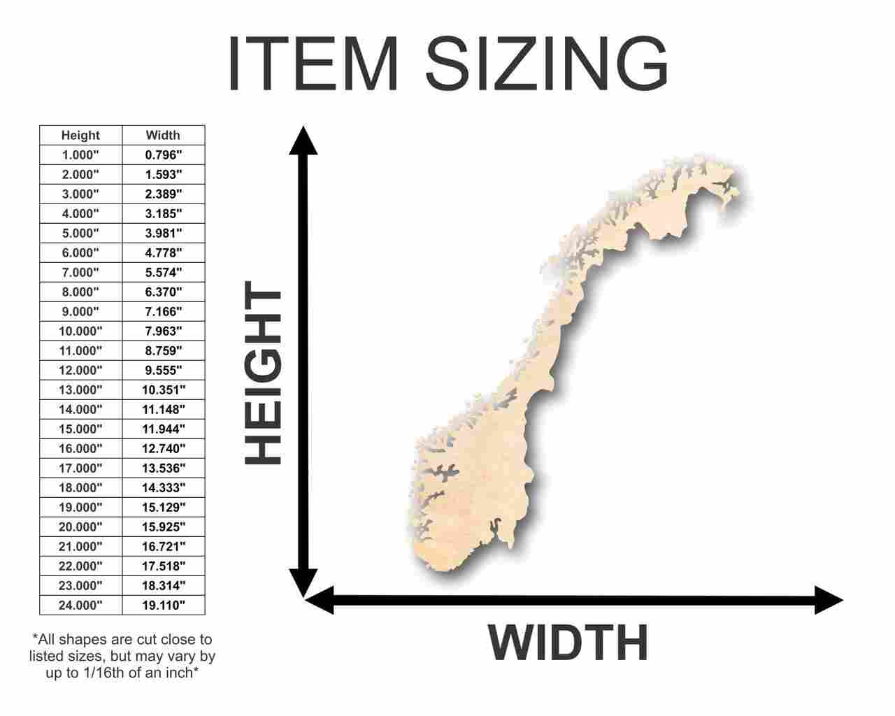 Unfinished Wooden Norway Shape - Country - Craft - up to 24" DIY-24 Hour Crafts