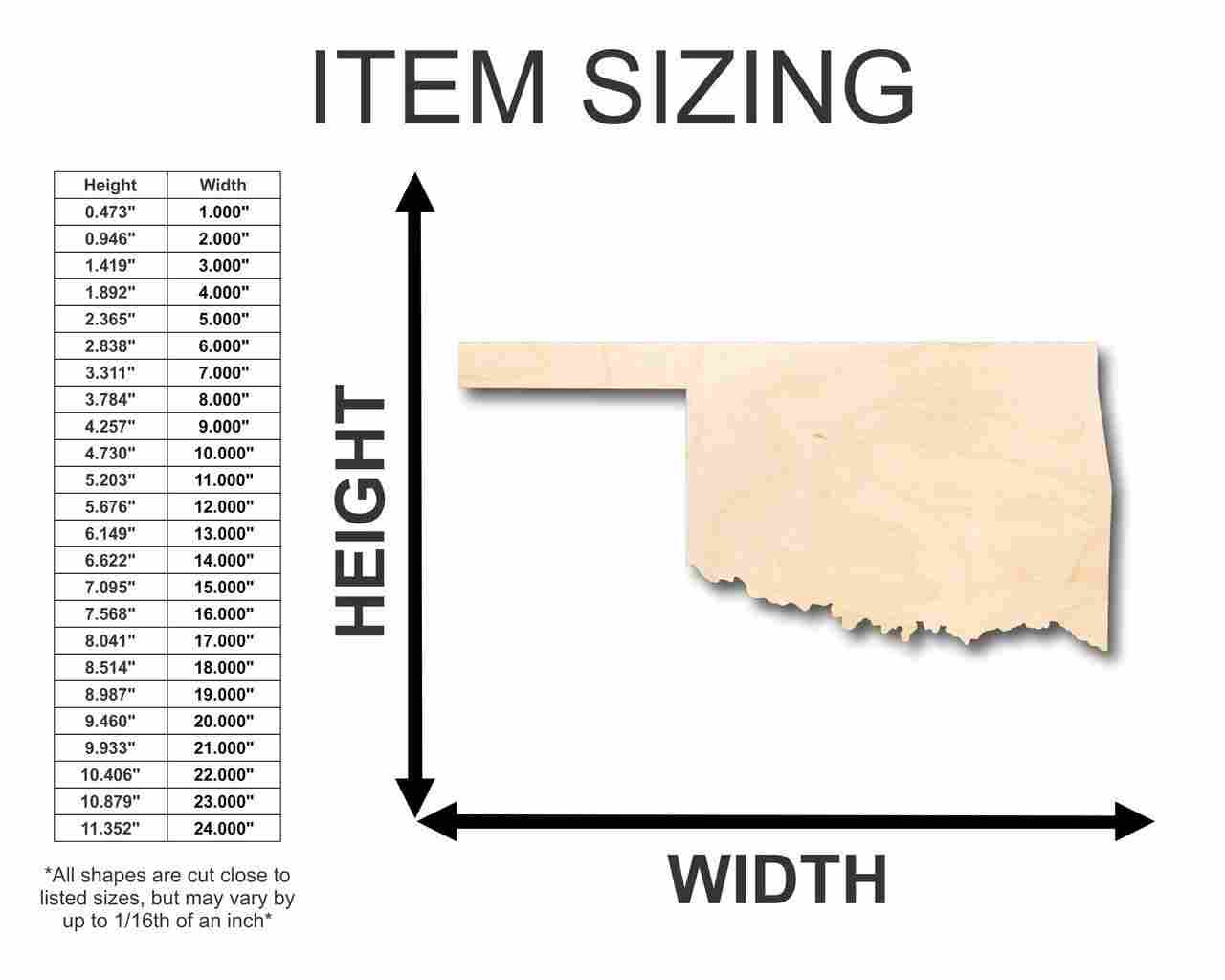 Unfinished Wooden Oklahoma Shape - State - Craft - up to 24" DIY-24 Hour Crafts