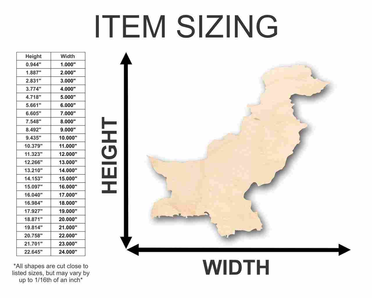 Unfinished Wooden Pakistan Shape - Country - Craft - up to 24" Width DIY-24 Hour Crafts
