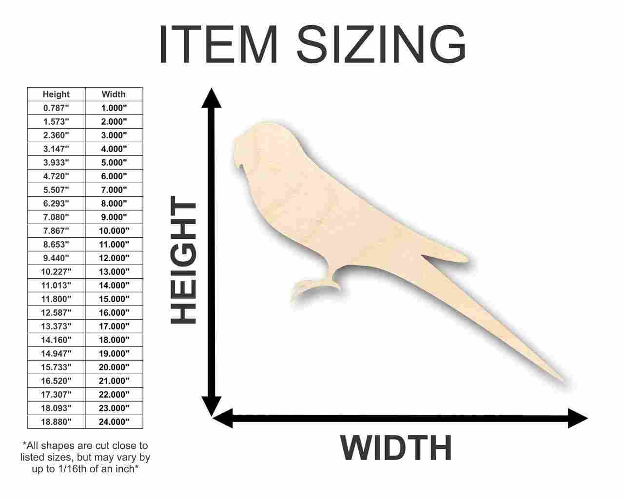 Unfinished Wooden Parakeet Shape - Animal - Wildlife - Pet - Craft - up to 24" DIY-24 Hour Crafts