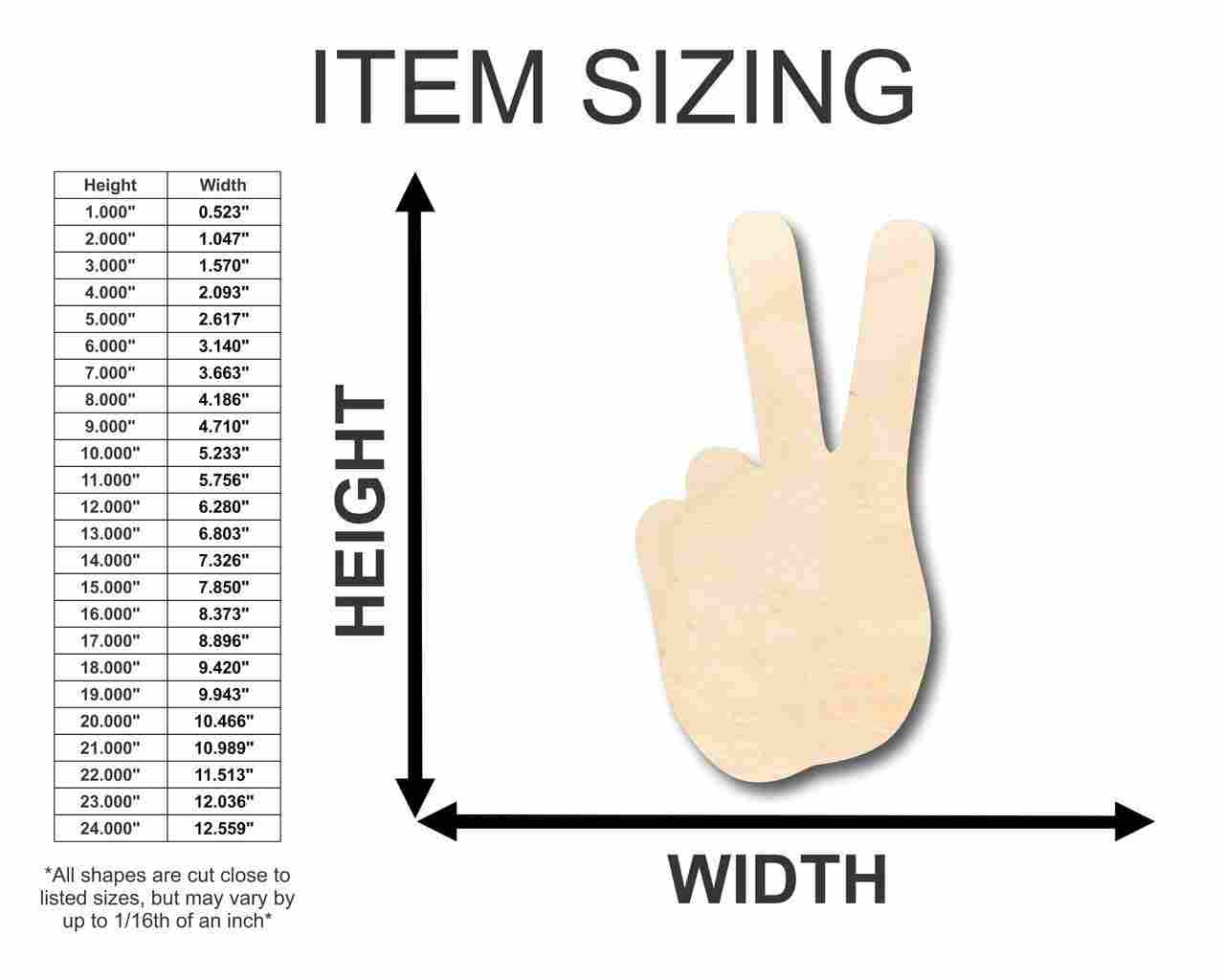 Unfinished Wooden Peace Hand Shape - Craft - up to 24" DIY-24 Hour Crafts