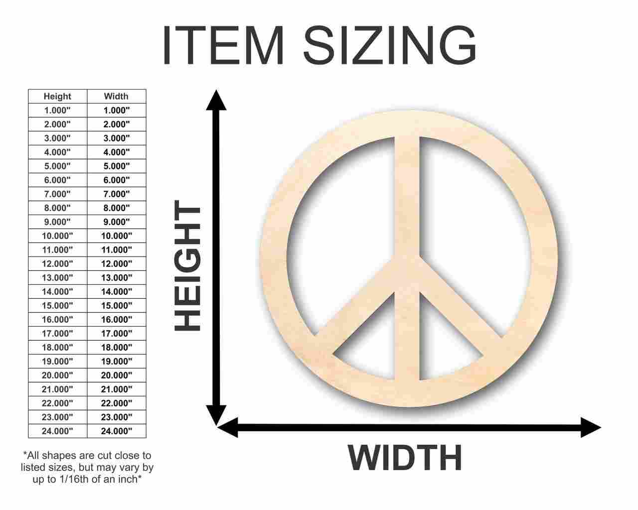 Unfinished Wooden Peace Symbol Shape - Craft - up to 24" DIY-24 Hour Crafts