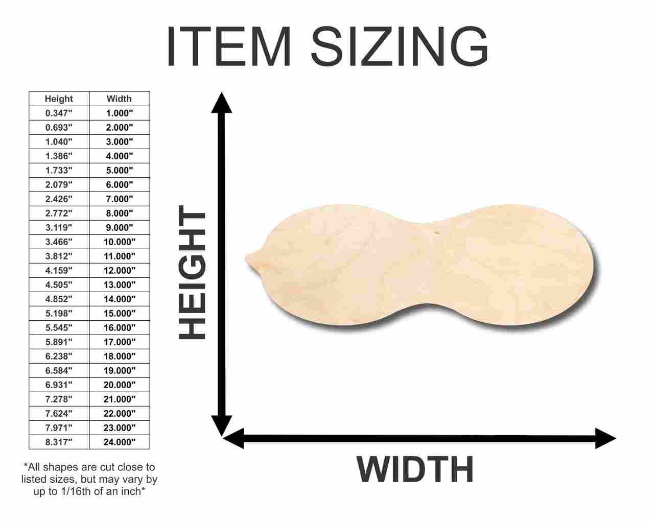 Unfinished Wooden Peanut Shape - Food - Craft - up to 24" DIY-24 Hour Crafts