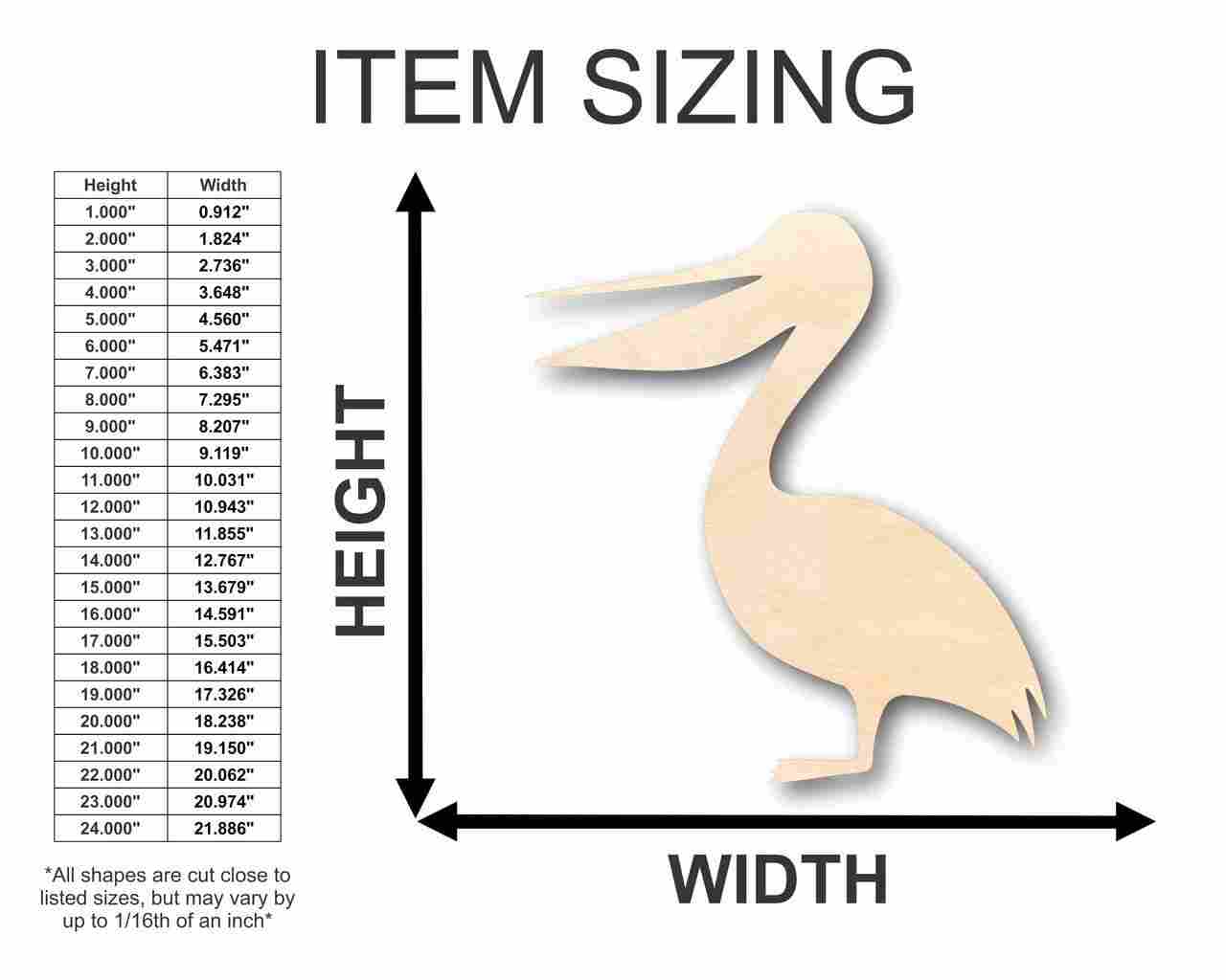 Unfinished Wooden Pelican Shape - Bird - Wildlife - Craft - up to 24" DIY-24 Hour Crafts