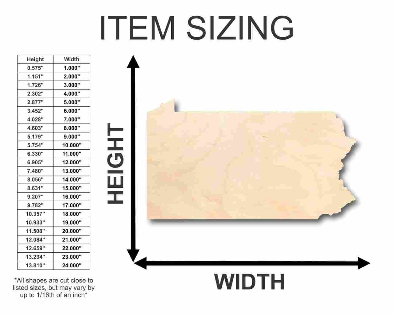 Unfinished Wooden Pennsylvania Shape - State - Craft - up to 24" DIY-24 Hour Crafts