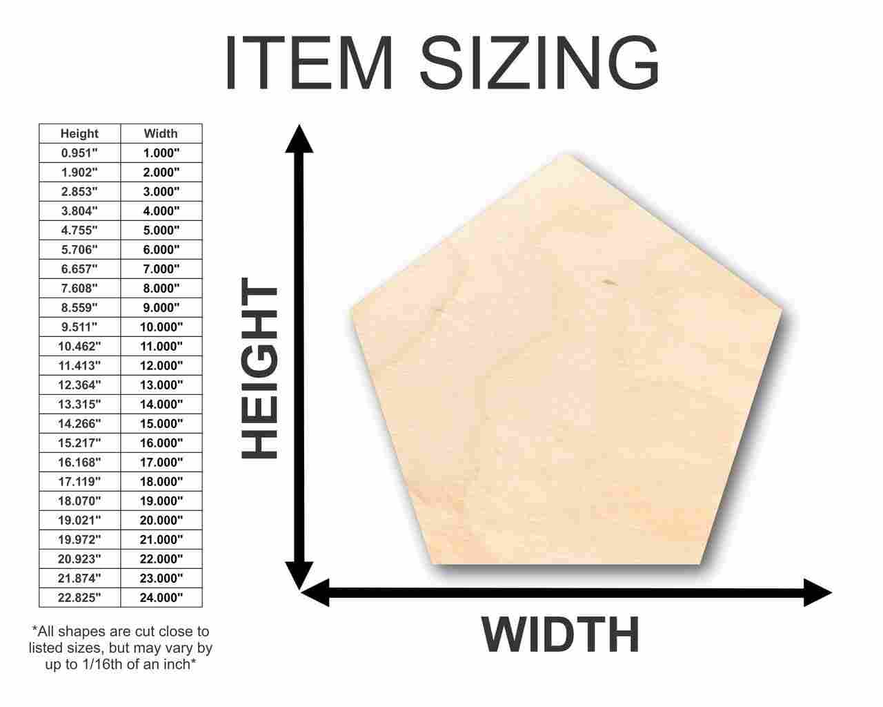 Unfinished Wooden Pentagon Shape - Craft - up to 24" DIY-24 Hour Crafts