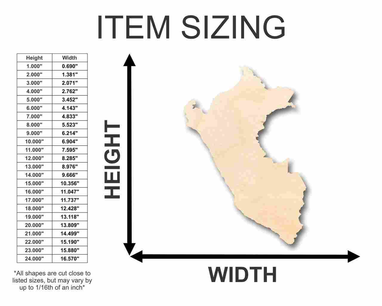 Unfinished Wooden Peru Shape - Country - Craft - up to 24" DIY-24 Hour Crafts