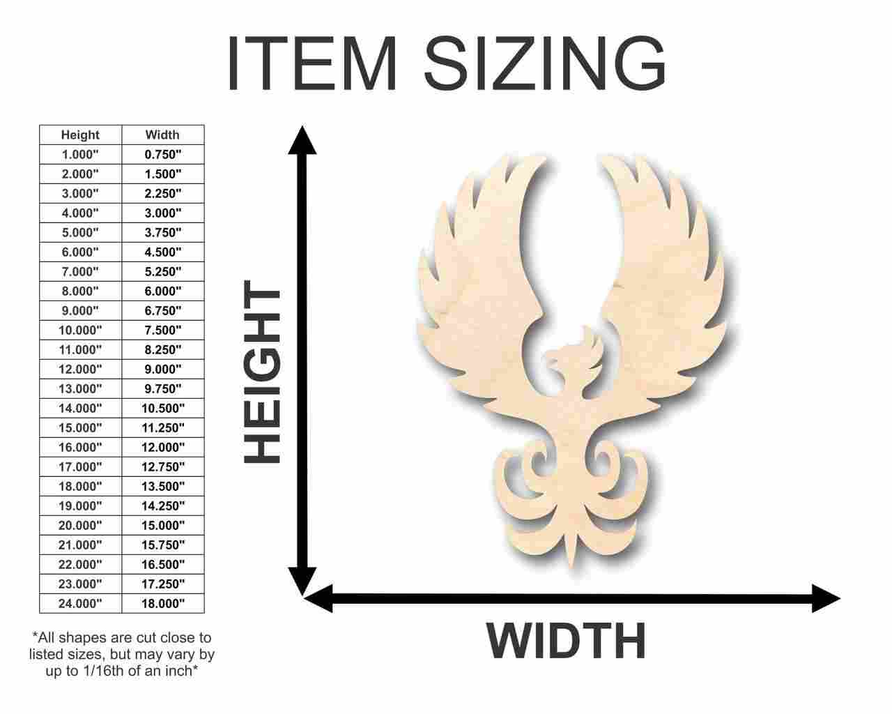 Unfinished Wooden Phoenix Shape - Mythical - Beast - Craft - up to 24" DIY-24 Hour Crafts